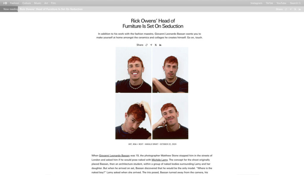 Giovanni Leonardo Bassan Artist Rick Owens Furniture Michele Lamy Interview
